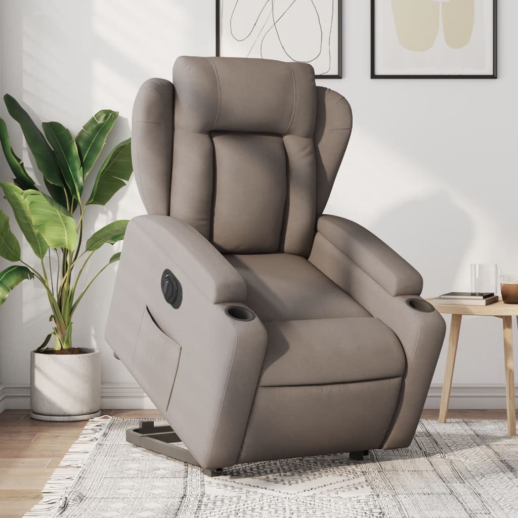 Vetonek Sillón eléctrico reclinable elevable de tela gris taupe