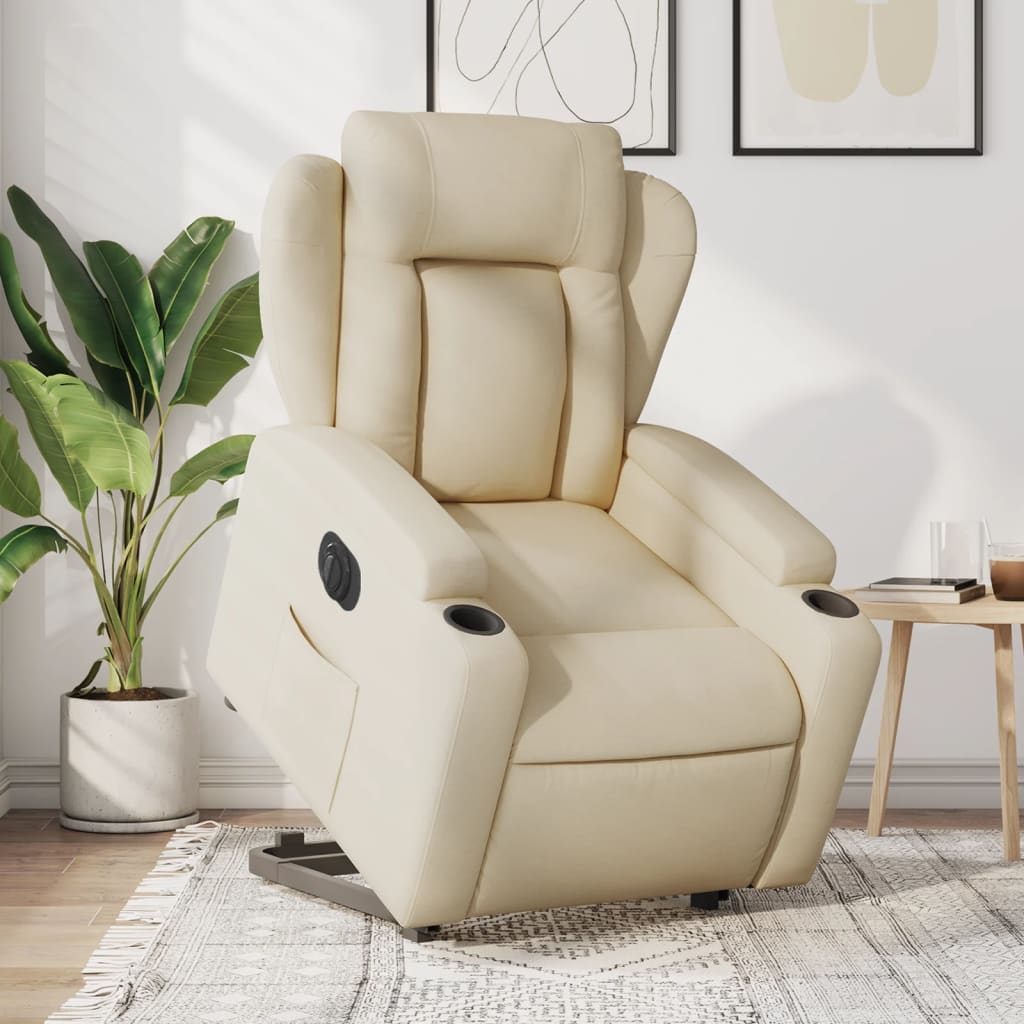 Vetonek Sillón eléctrico reclinable elevable de tela color crema