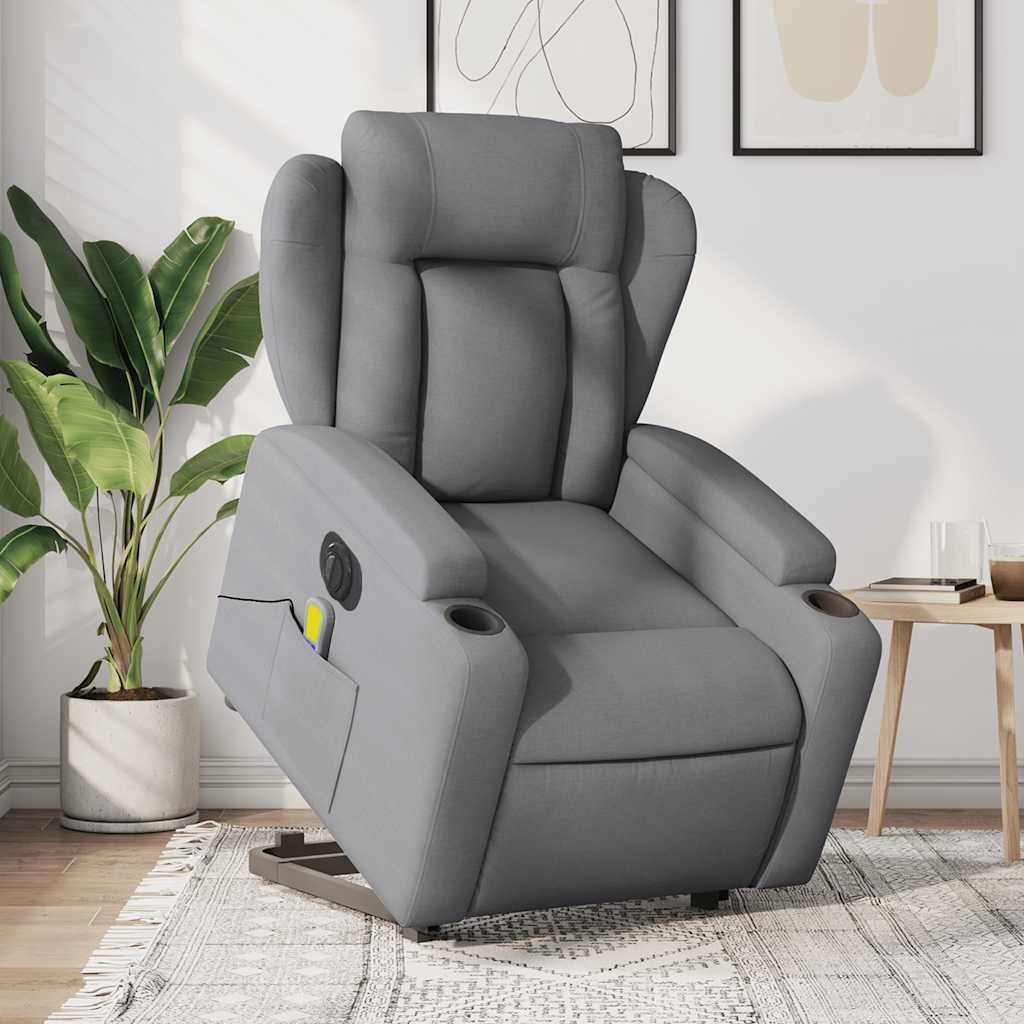 Vetonek Sillón de masaje eléctrico reclinable elevable tela gris claro