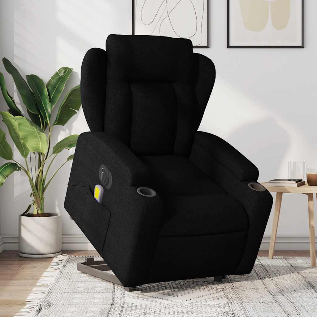 Vetonek Sillón de masaje eléctrico reclinable elevable tela negro