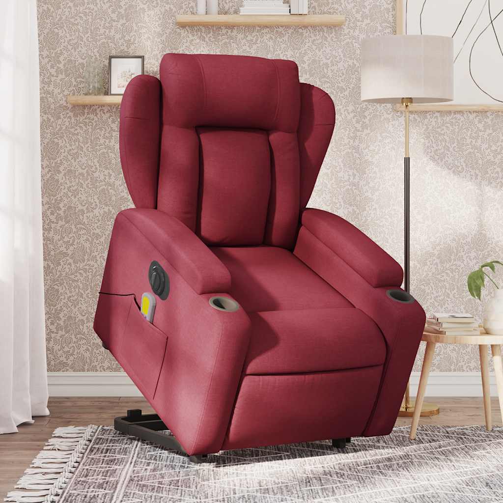 Vetonek Sillón de masaje elevable eléctrico tela rojo tinto