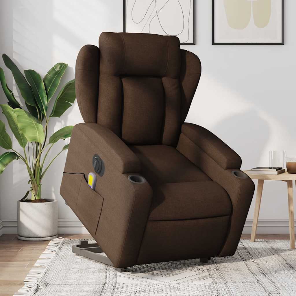 Vetonek Sillón de masaje eléctrico reclinable elevable tela marrón