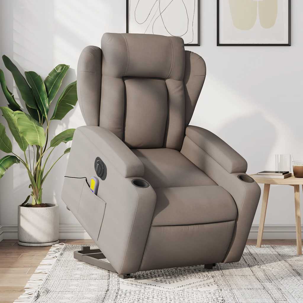 Vetonek Sillón de masaje eléctrico reclinable elevable tela taupé