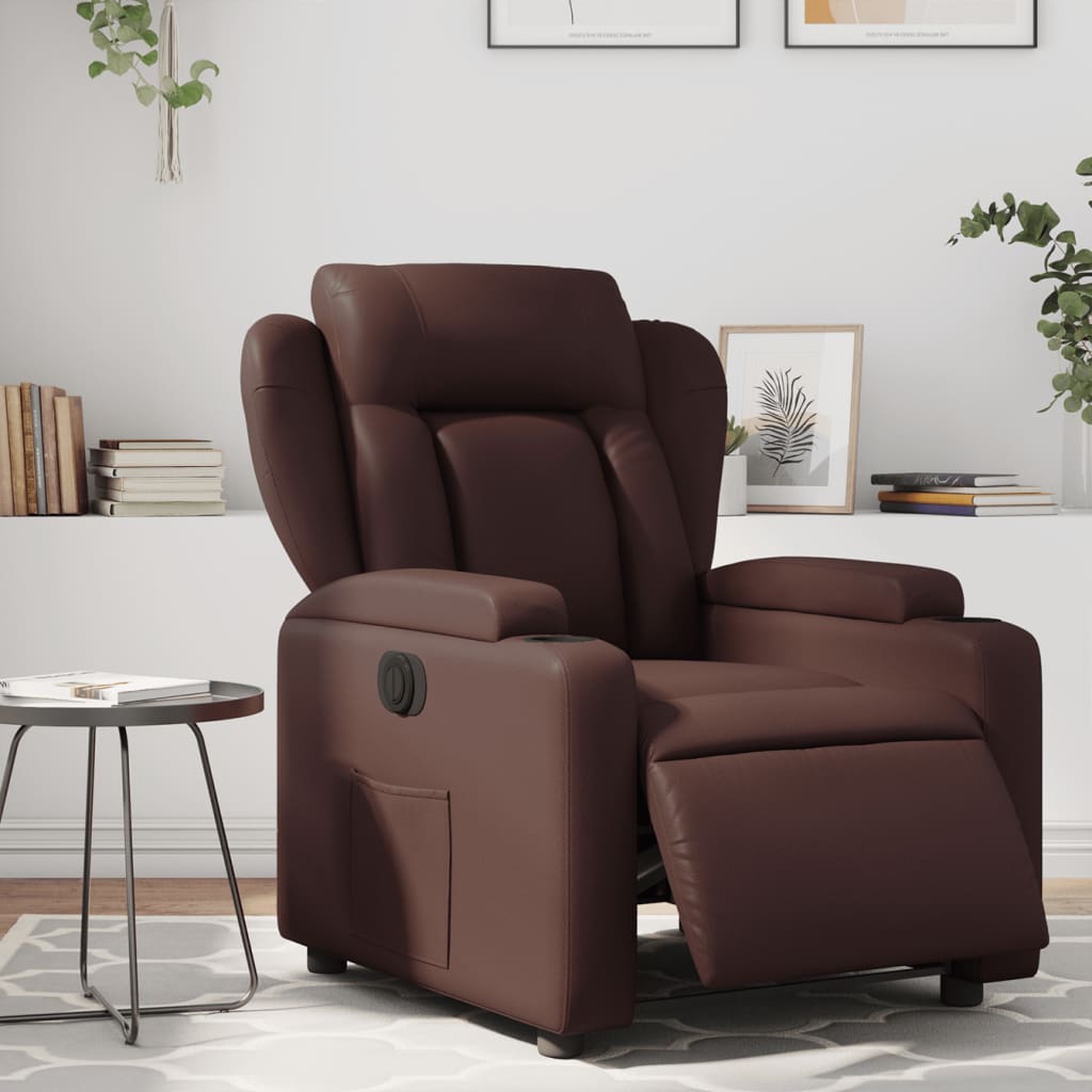 Vetonek Sillón reclinable eléctrico de cuero sintético marrón