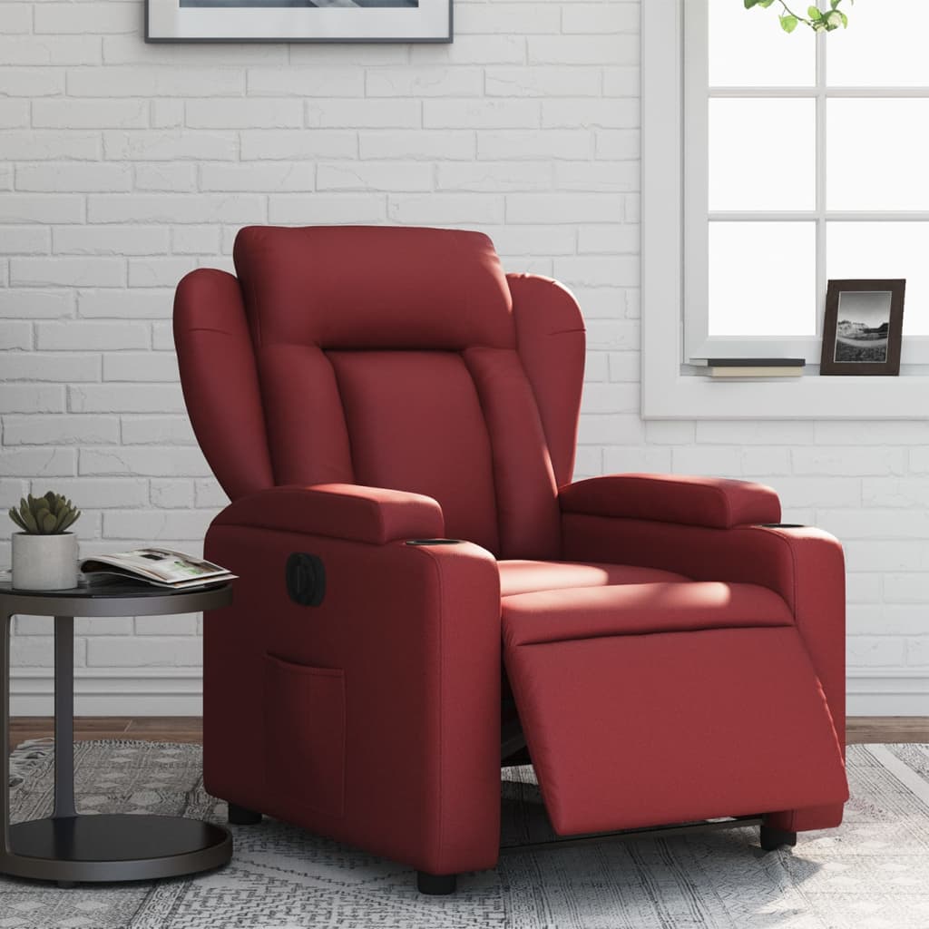 Vetonek Sillón reclinable eléctrico de cuero sintético rojo tinto