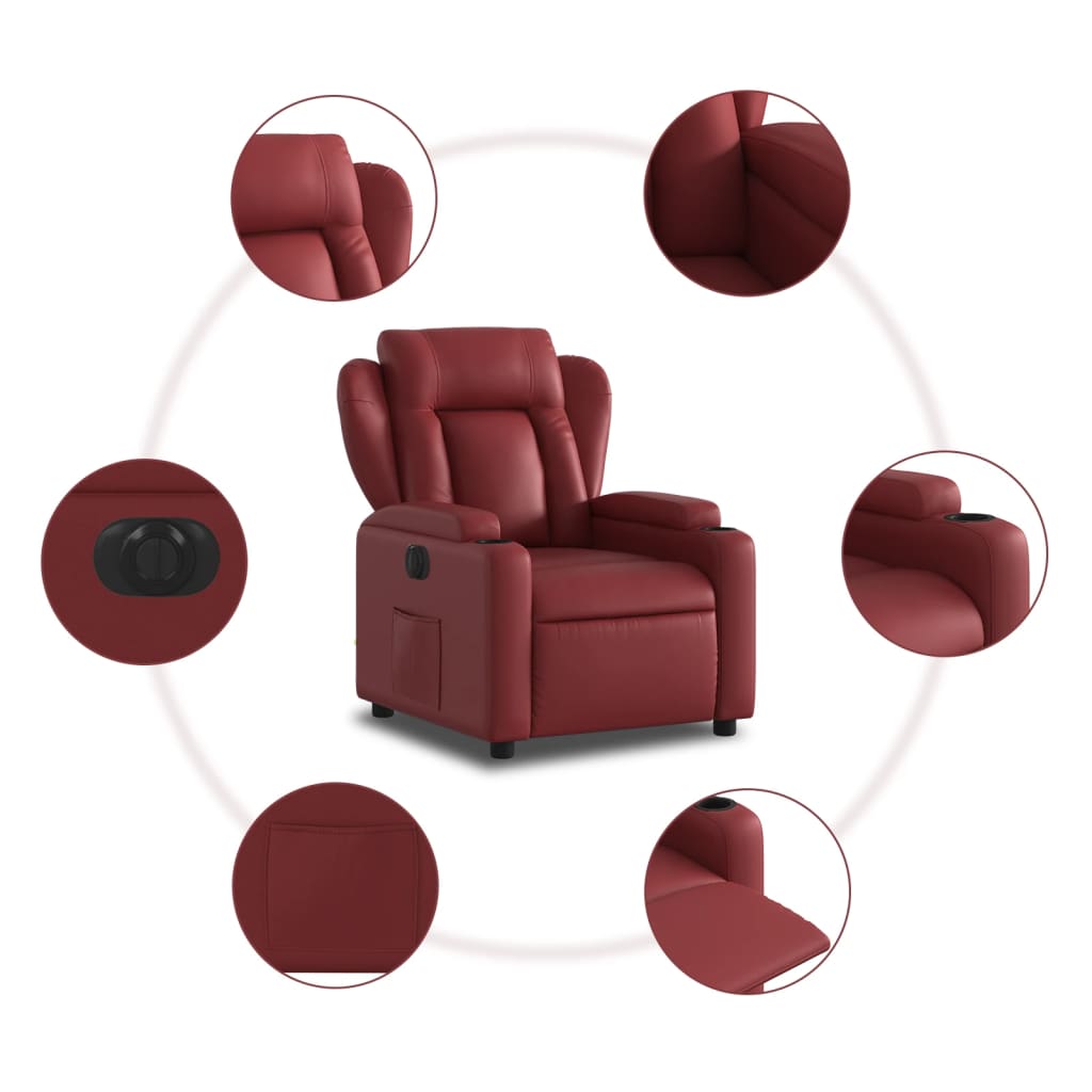 Sillón reclinable eléctrico de cuero sintético rojo tinto V0223 Vetonek