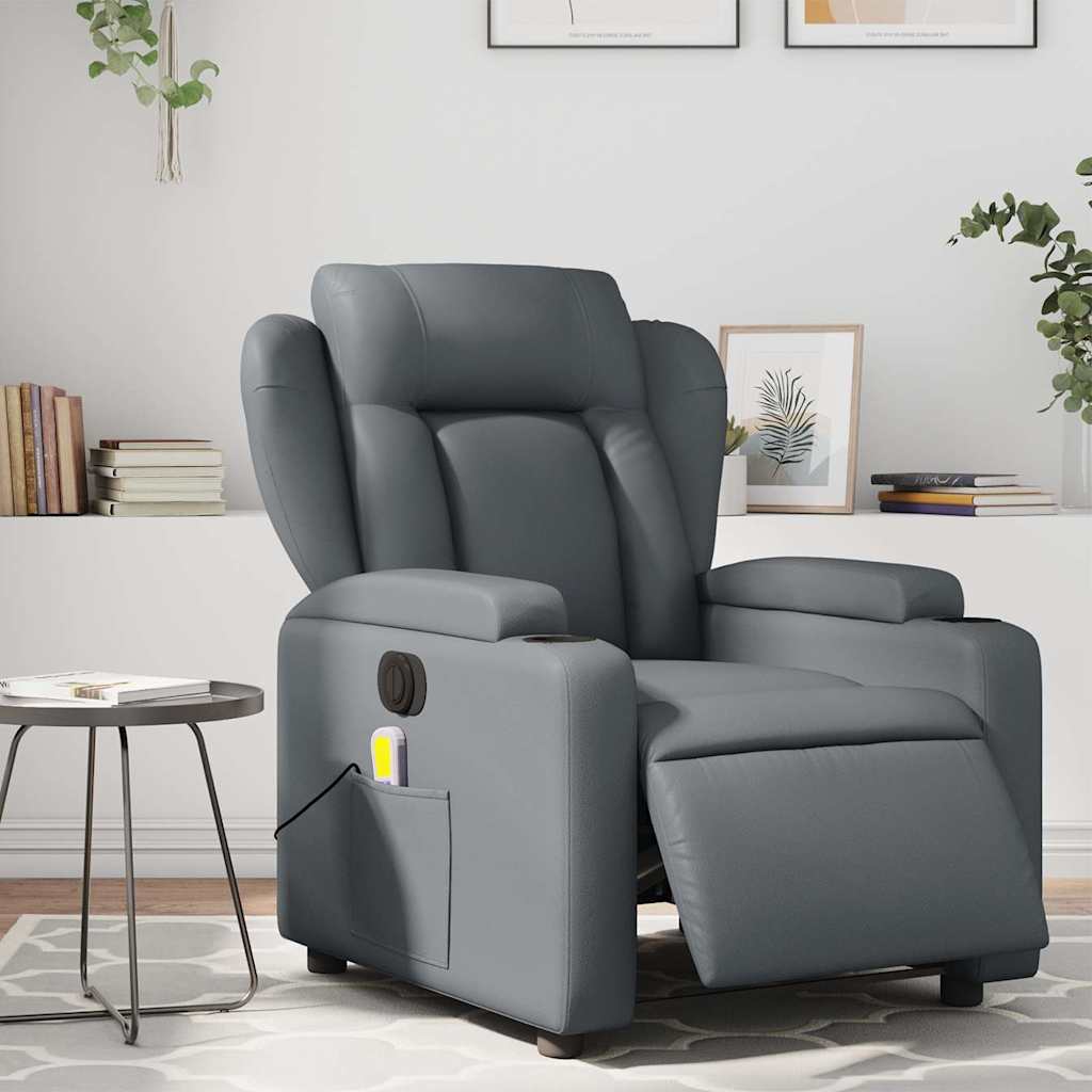 Vetonek Sillón de masaje reclinable eléctrico cuero sintético gris