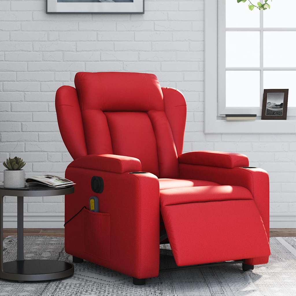 Vetonek Sillón de masaje reclinable eléctrico de cuero artificial rojo