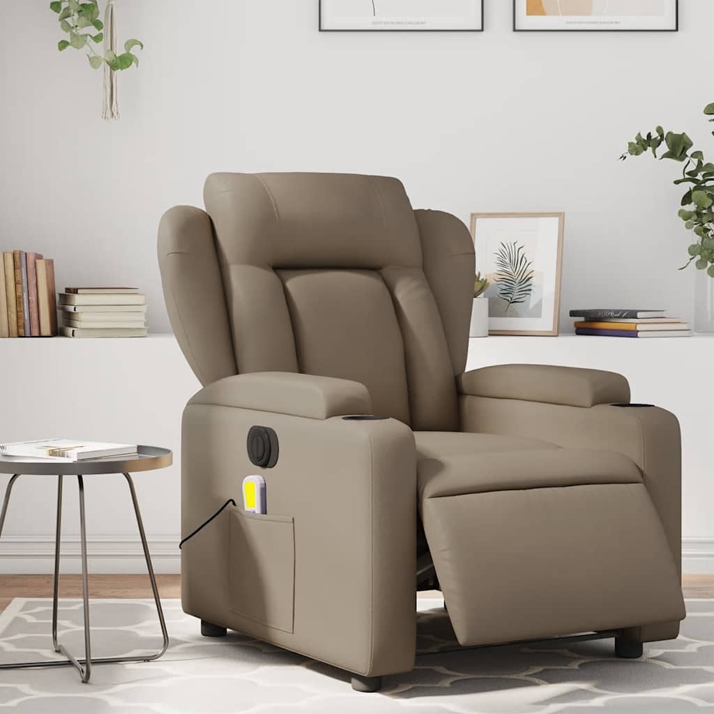 Vetonek Sillón reclinable de masaje eléctrico cuero sintético capuchino