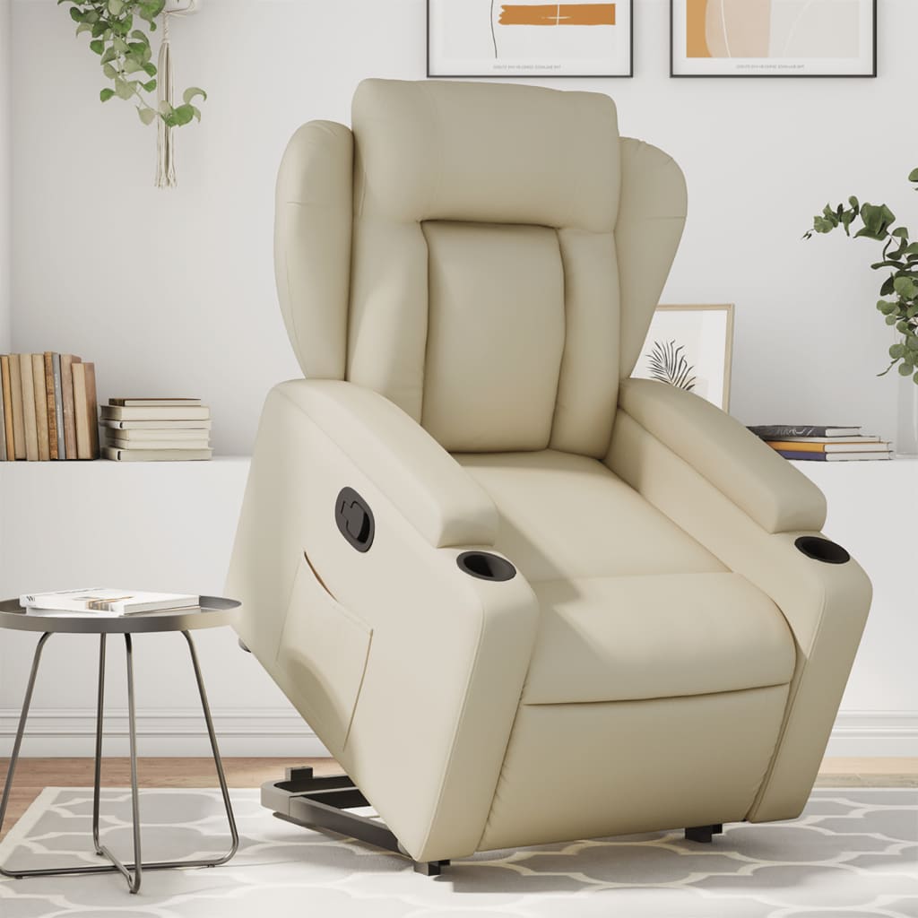 Vetonek Sillón reclinable elevable cuero artificial color crema