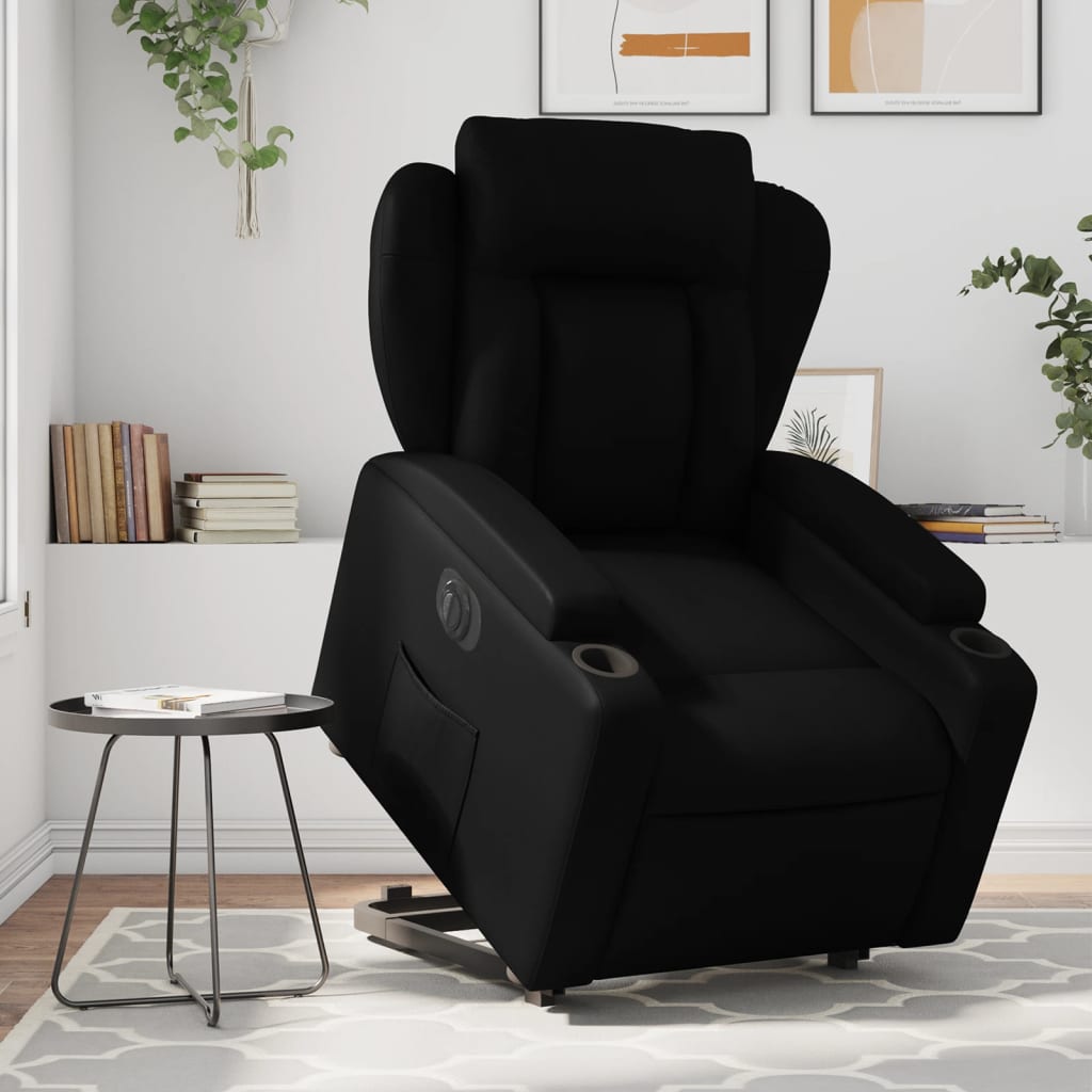 Vetonek Sillón reclinable y elevable eléctrico cuero sintético negro