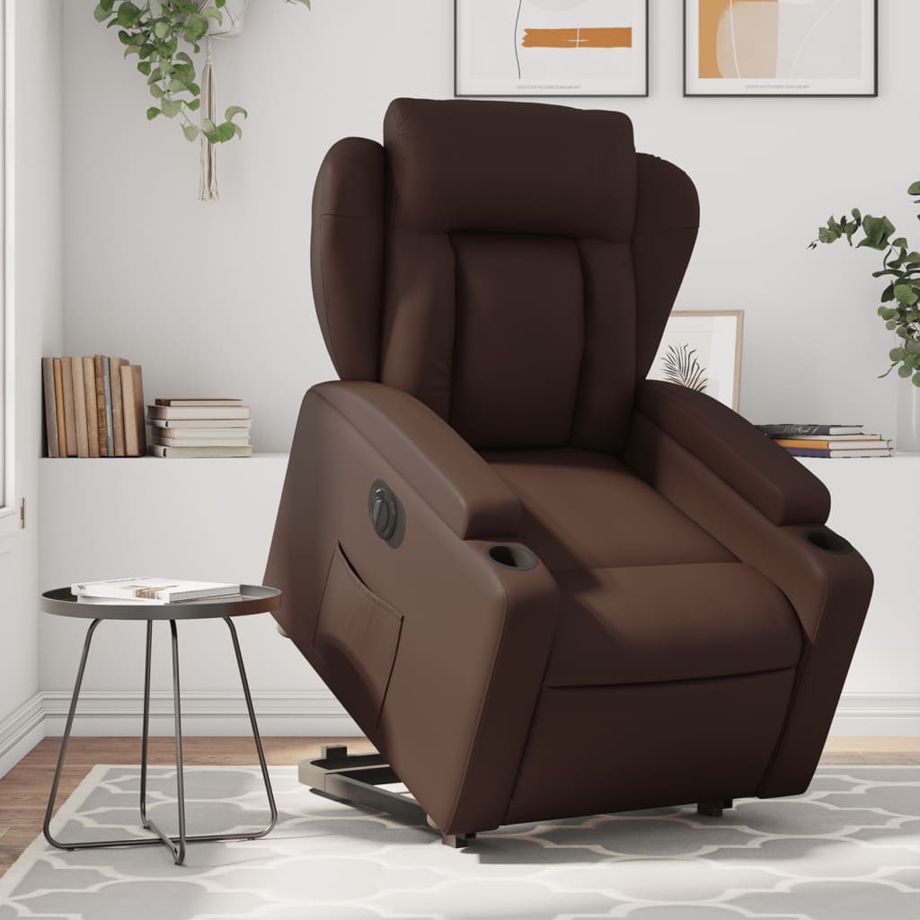 Vetonek Sillón reclinable elevable eléctrico de cuero sintético marrón