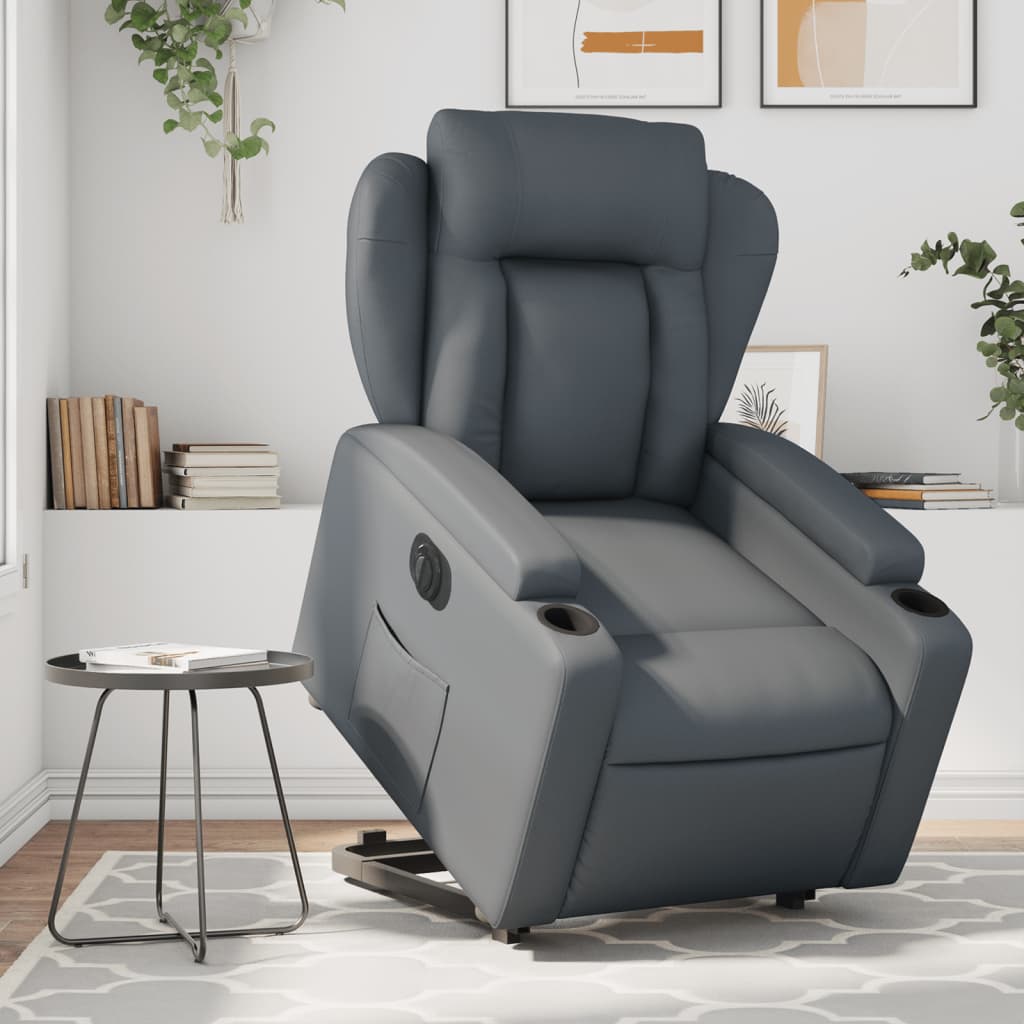 Vetonek Sillón reclinable elevable eléctrico de cuero sintético gris