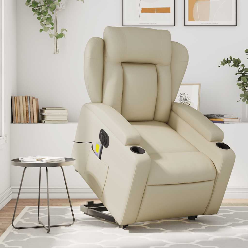 Vetonek Sillón de masaje elevable eléctrico cuero sintético crema