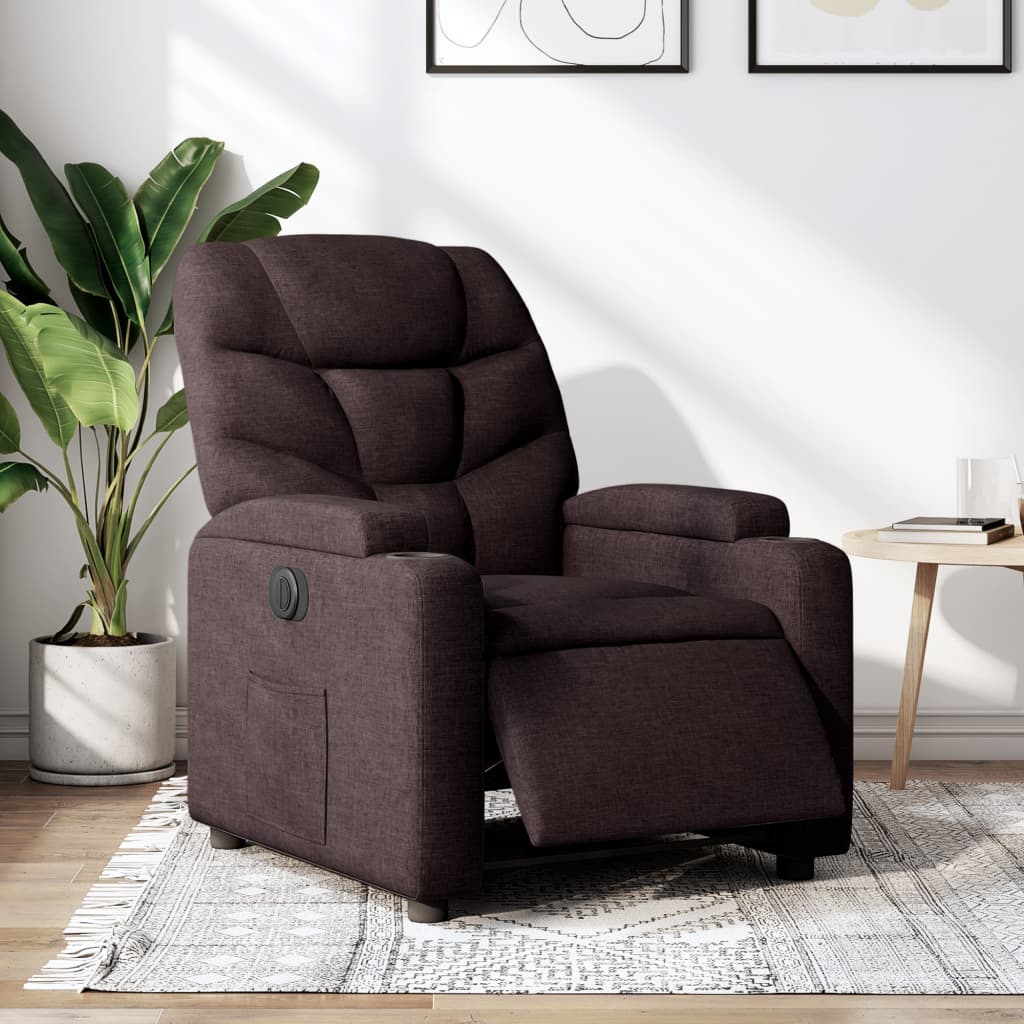 Vetonek Sillón reclinable eléctrico tela marrón oscuro