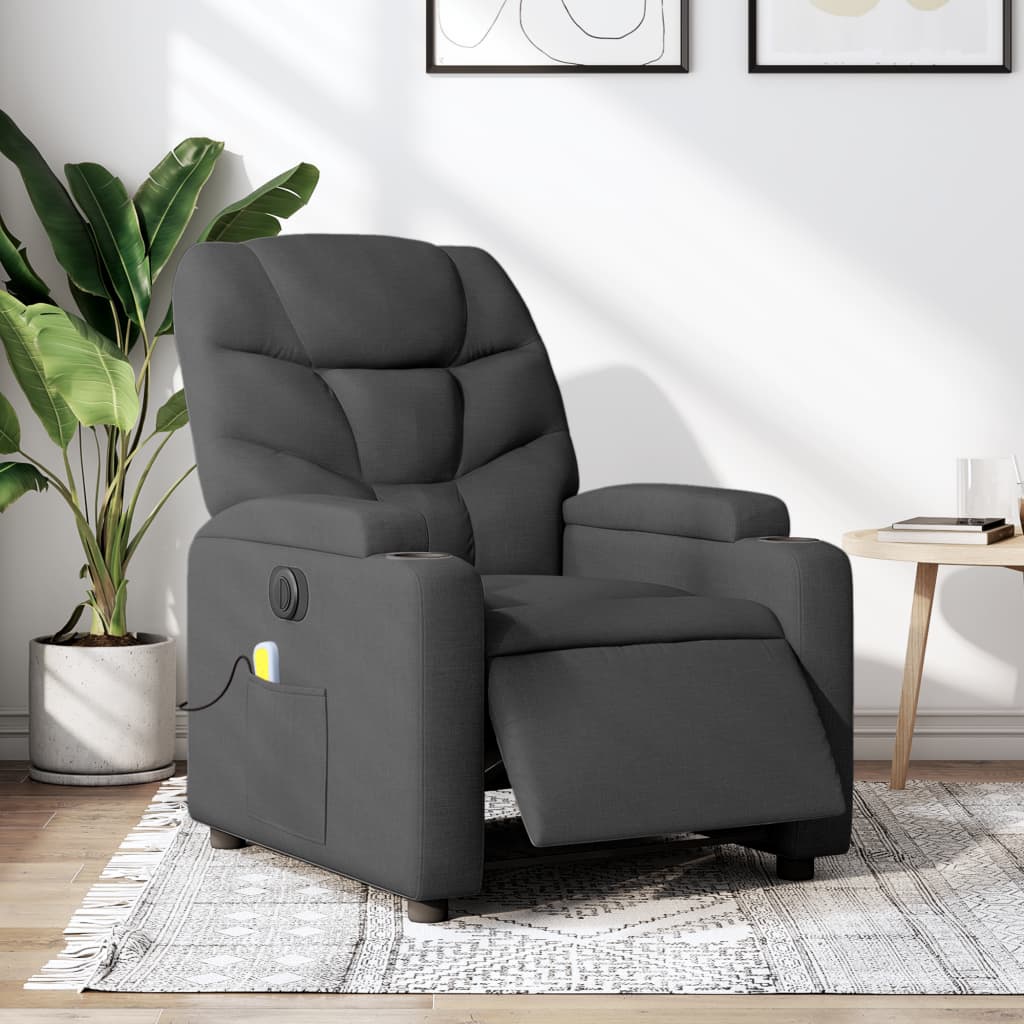 Vetonek Sillón reclinable de masaje eléctrico tela gris oscuro