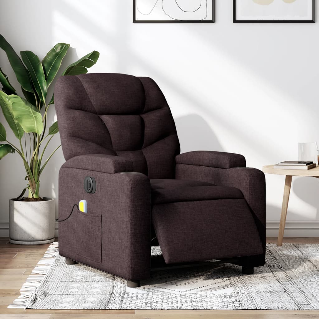 Vetonek Sillón reclinable de masaje eléctrico tela marrón oscuro