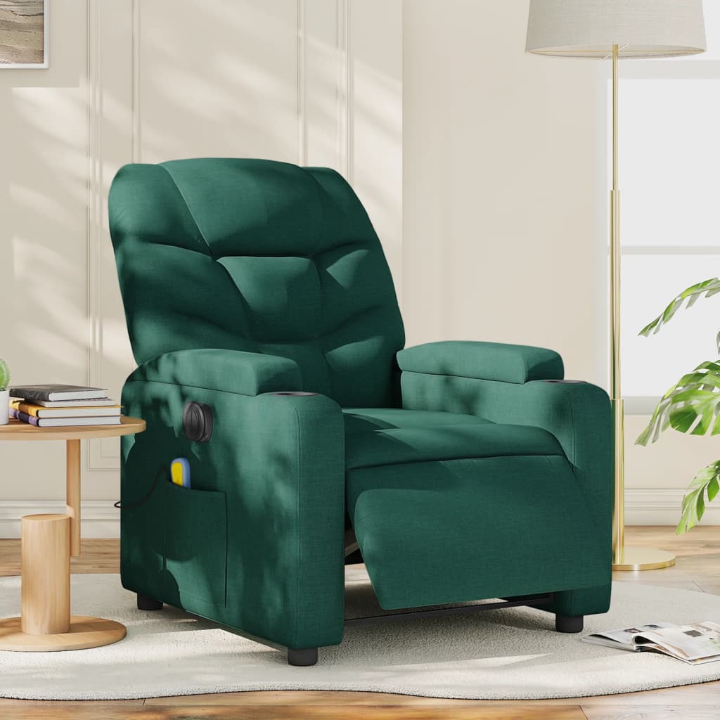 Vetonek Sillón reclinable de masaje eléctrico tela verde oscuro