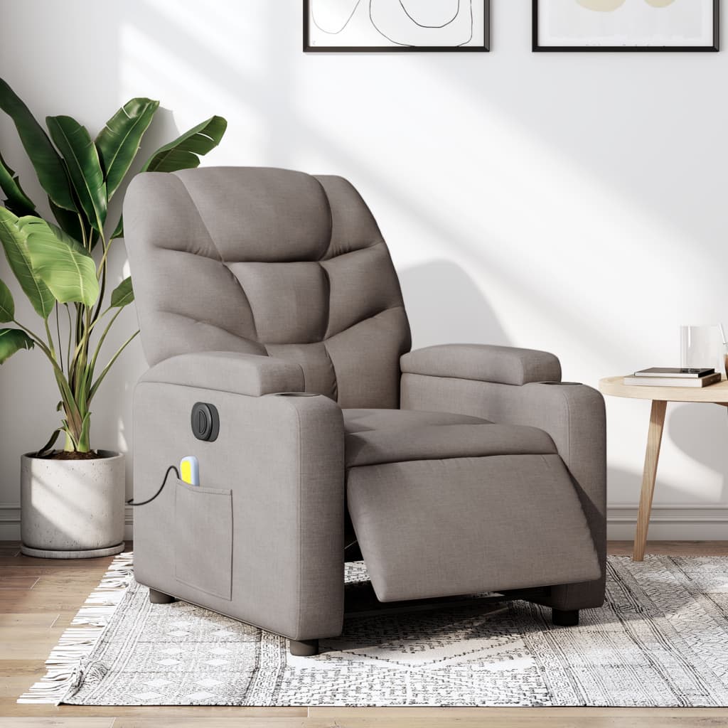 Vetonek Sillón reclinable de masaje eléctrico tela gris taupe