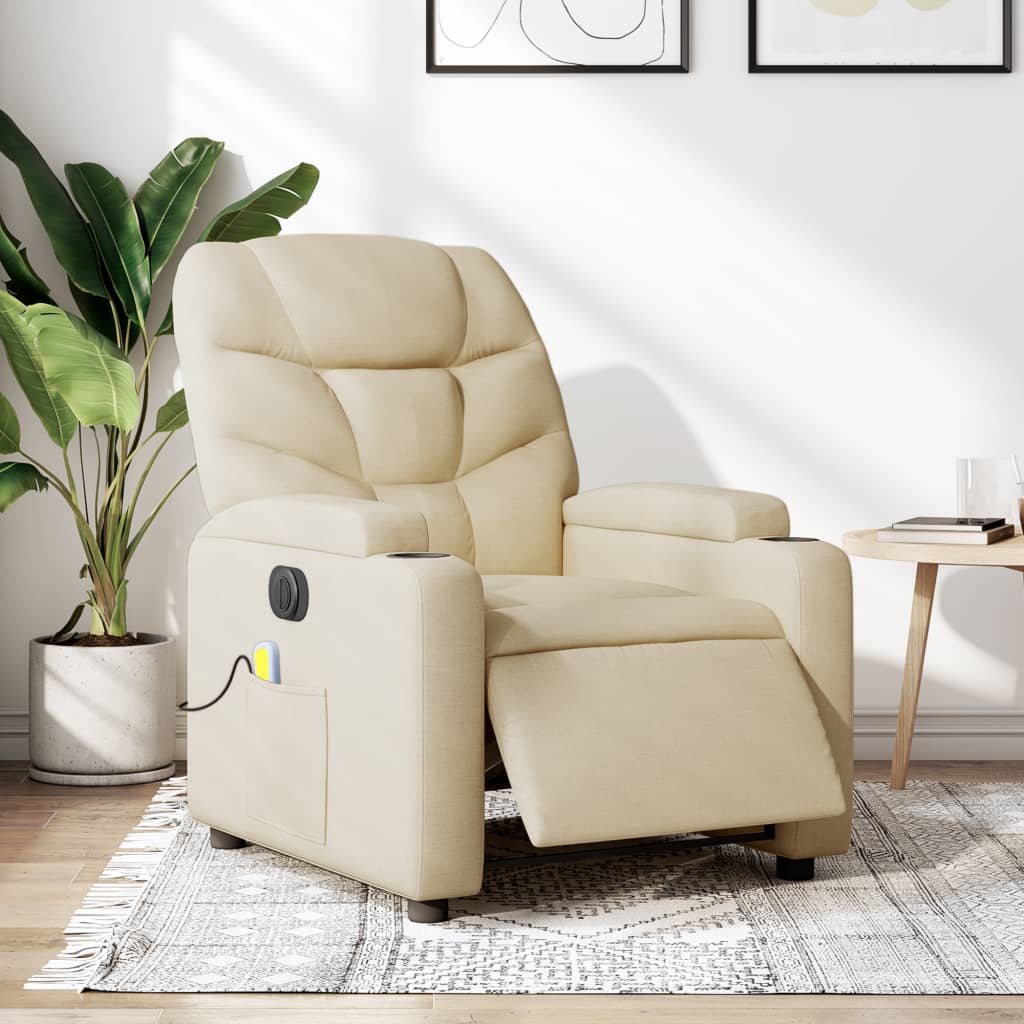 Vetonek Sillón reclinable de masaje eléctrico tela color crema