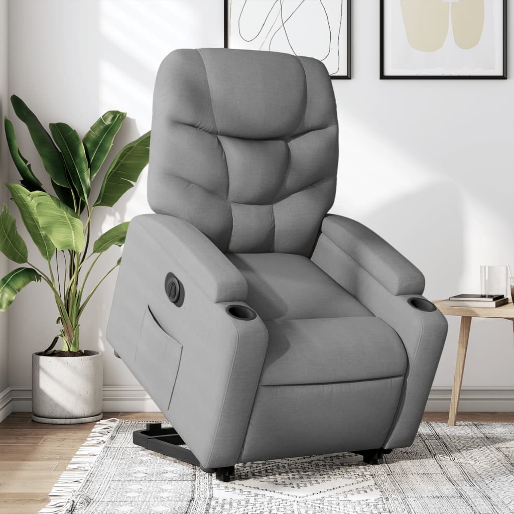 Vetonek Sillón eléctrico reclinable elevable de tela gris claro