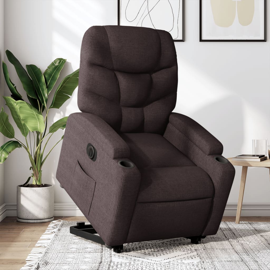 Vetonek Sillón eléctrico reclinable elevable de tela marrón oscuro