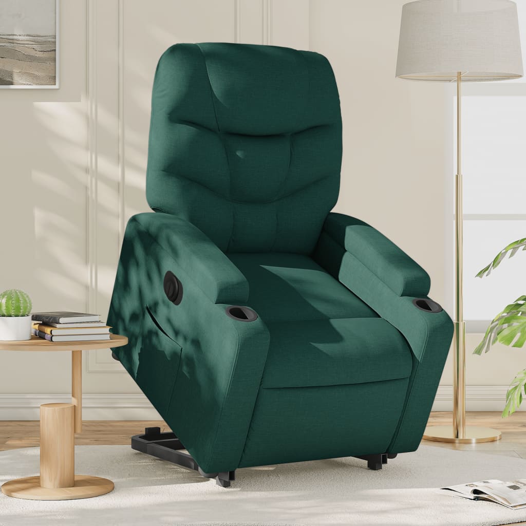 Vetonek Sillón eléctrico reclinable elevable de tela verde oscuro