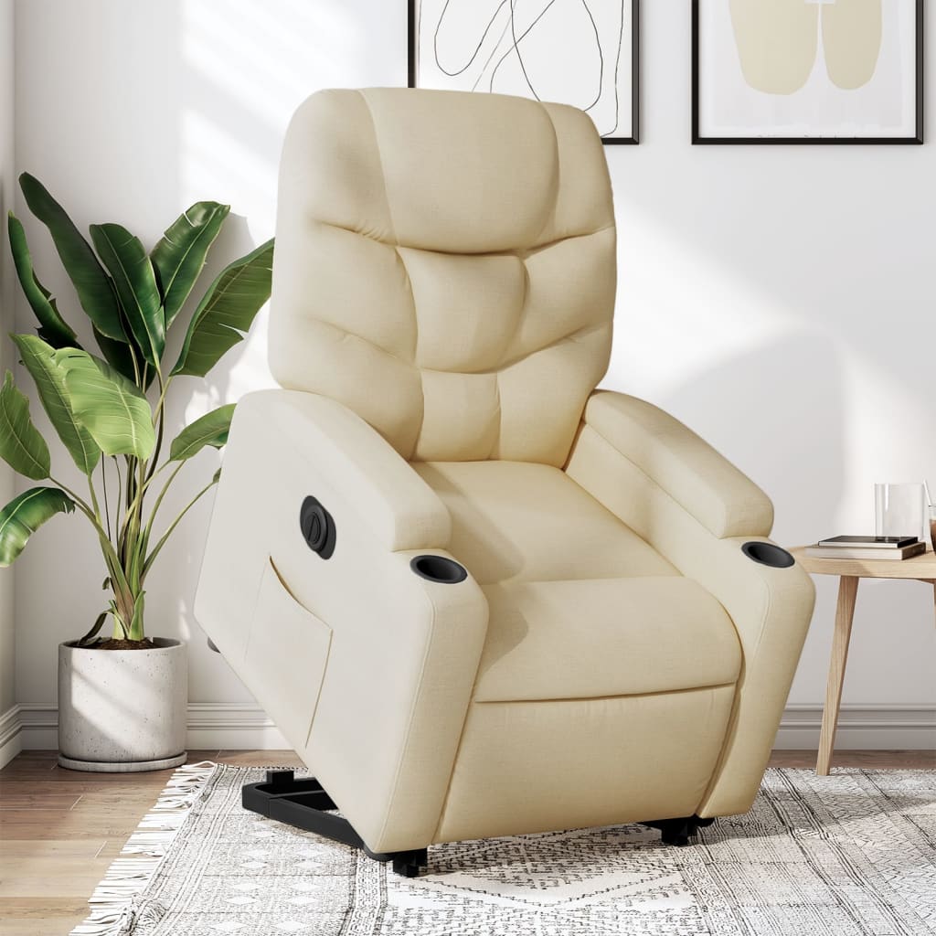 Vetonek Sillón eléctrico reclinable elevable de tela color crema