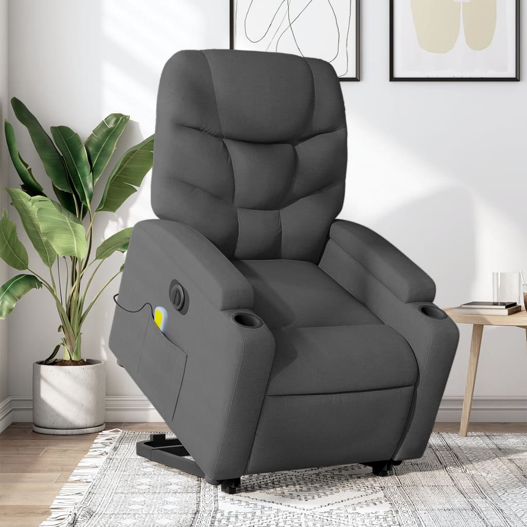 Vetonek Sillón de masaje eléctrico reclinable elevable tela gris oscuro