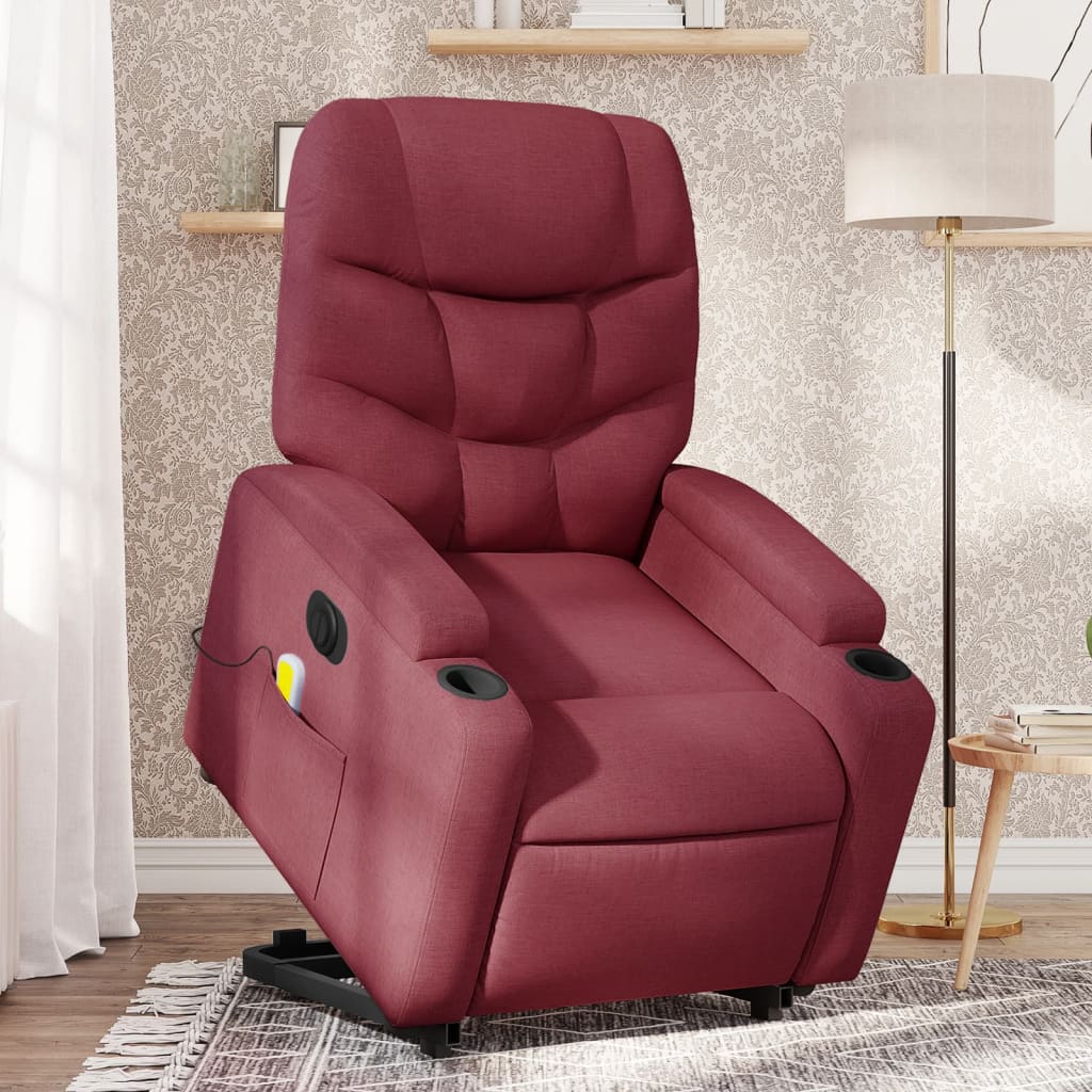 Vetonek Sillón de masaje elevable eléctrico tela rojo tinto