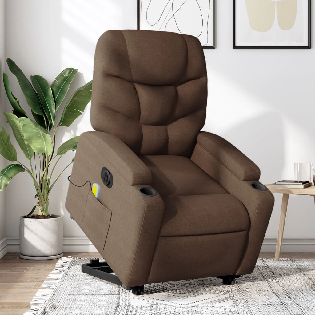 Vetonek Sillón de masaje eléctrico reclinable elevable tela marrón