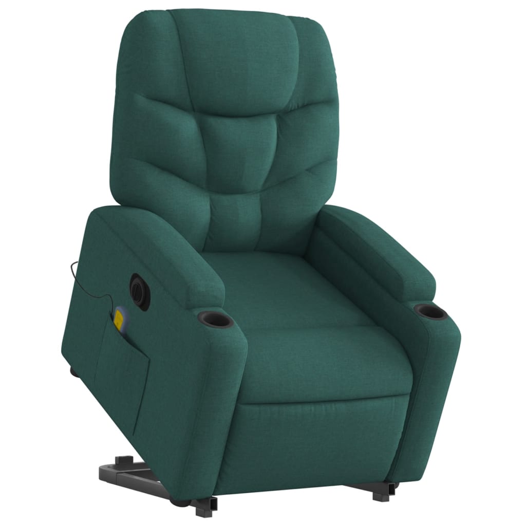 Sillón masaje eléctrico reclinable elevable tela verde oscuro