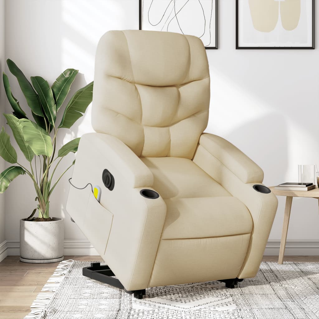 Vetonek Sillón de masaje eléctrico reclinable elevable tela crema