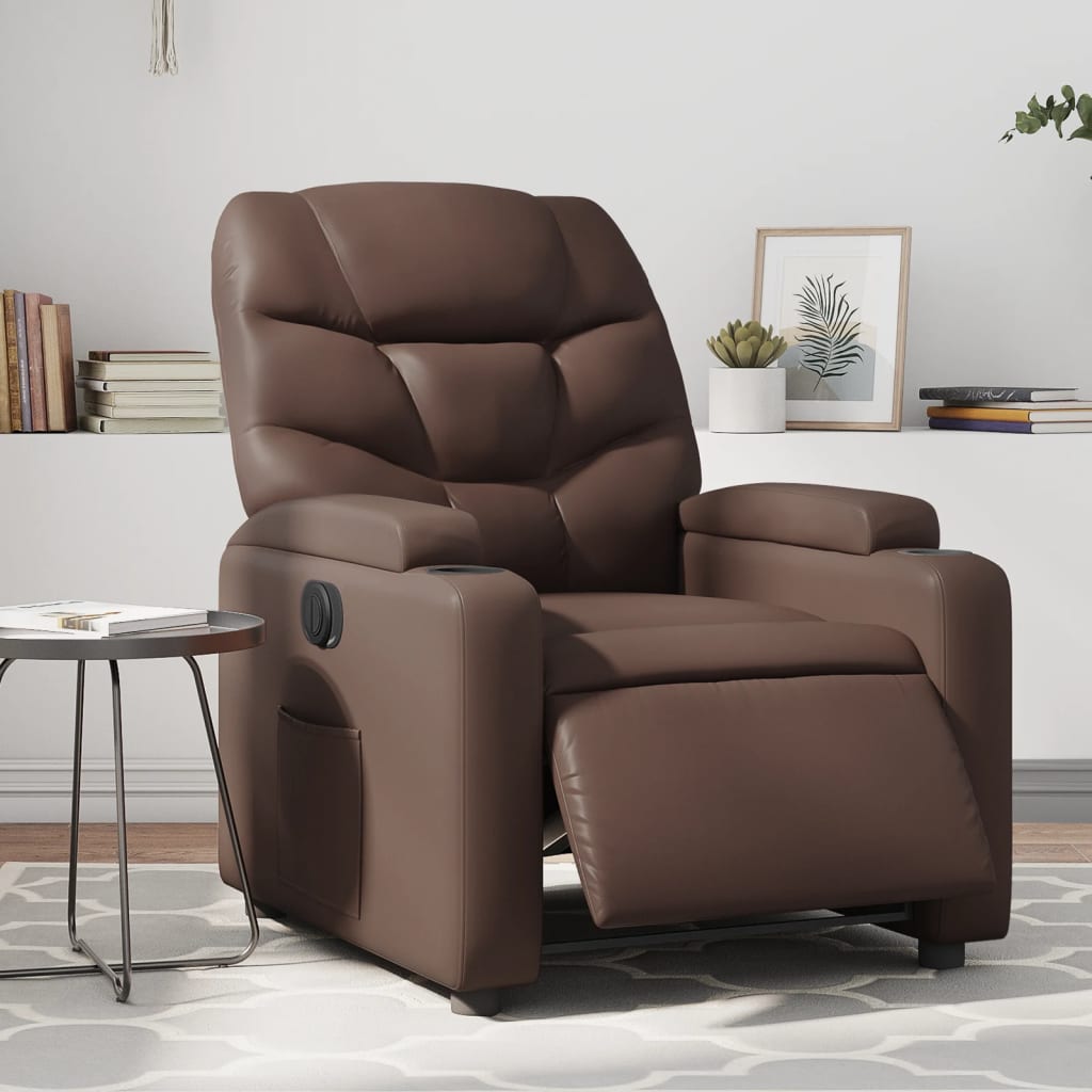 Vetonek Sillón reclinable eléctrico de cuero sintético marrón