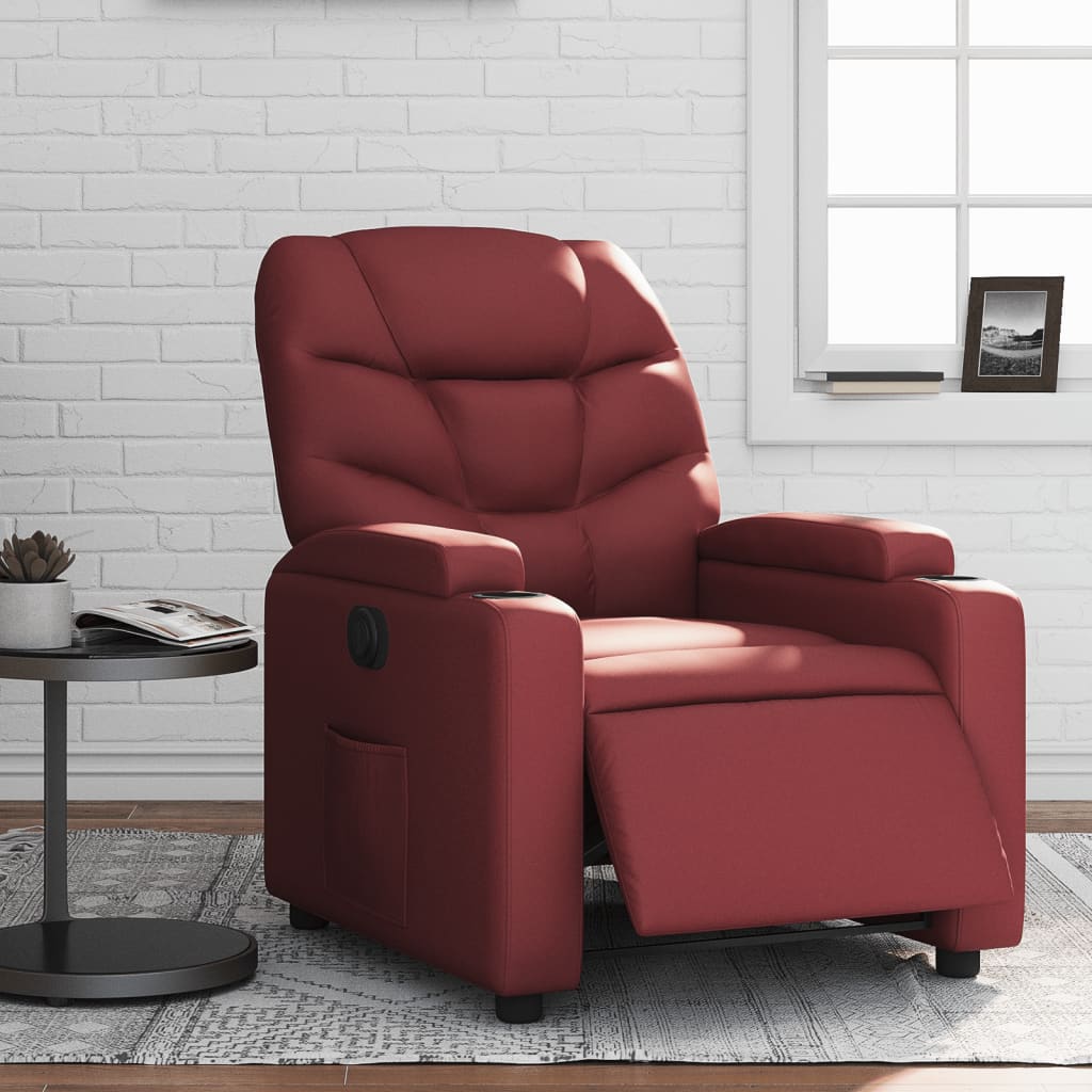 Vetonek Sillón reclinable eléctrico de cuero sintético rojo tinto