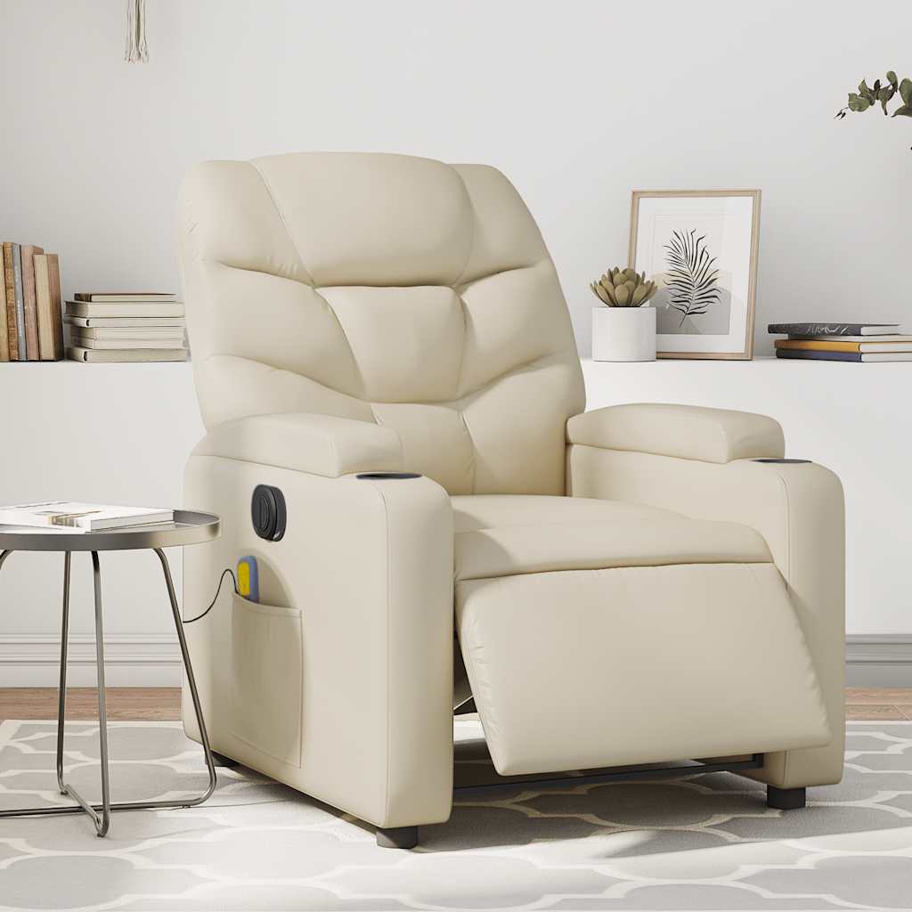 Vetonek Sillón de masaje reclinable eléctrico cuero sintético crema