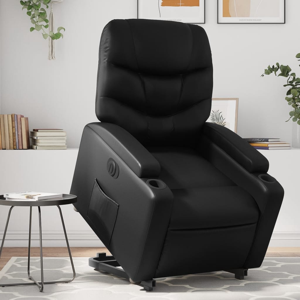 Sillón reclinable y elevable eléctrico cuero sintético negro v1602 Vetonek