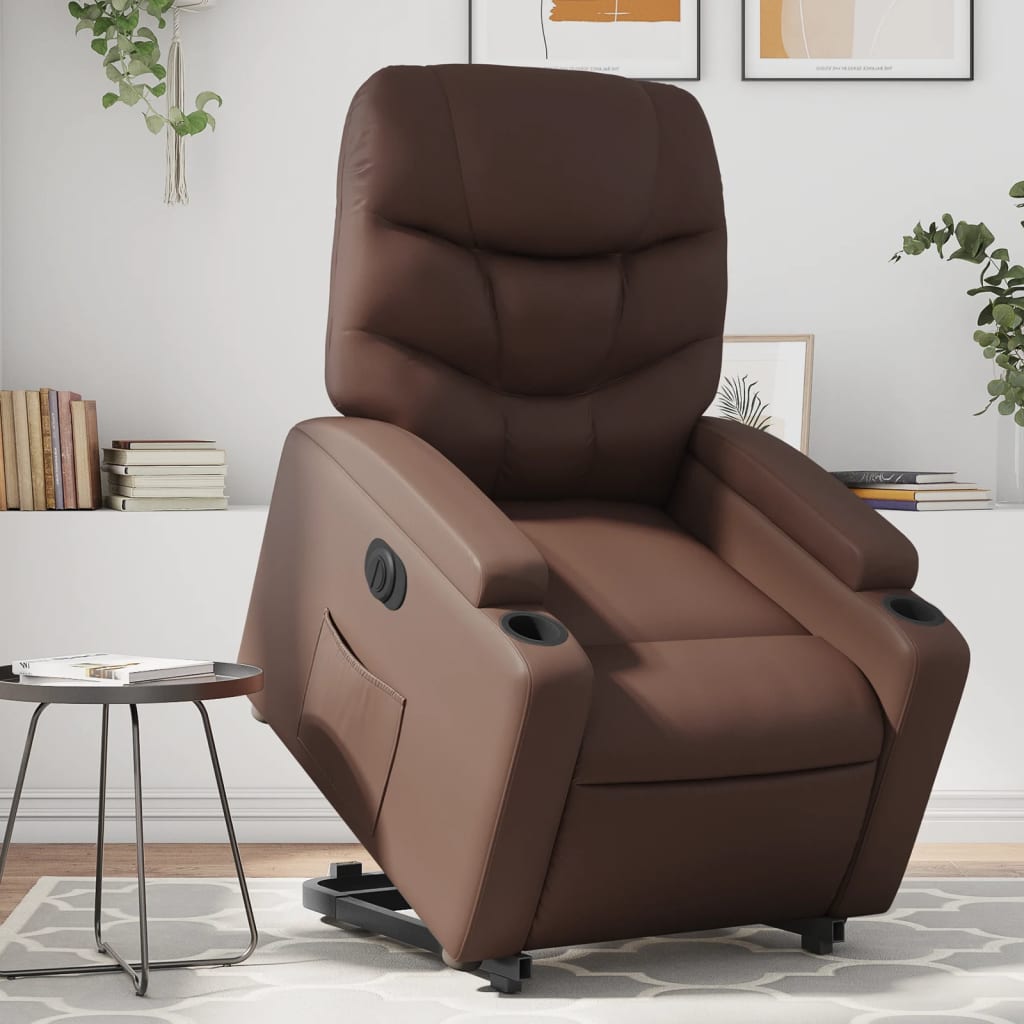 Vetonek Sillón reclinable elevable eléctrico de cuero sintético marrón