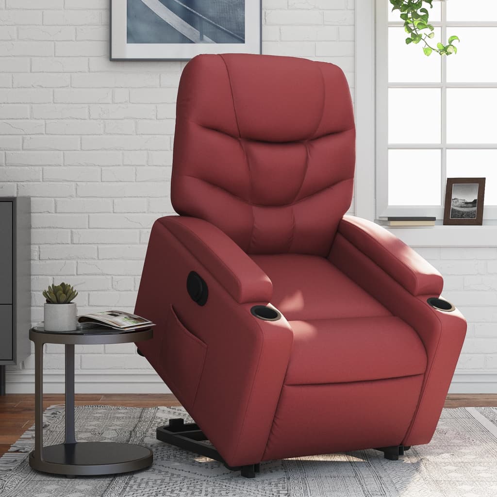 Vetonek Sillón elevable eléctrico cuero artificial rojo tinto