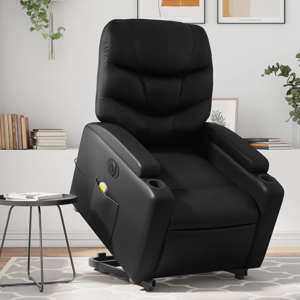 Vetonek Sillón de masaje elevable eléctrico cuero sintético negro