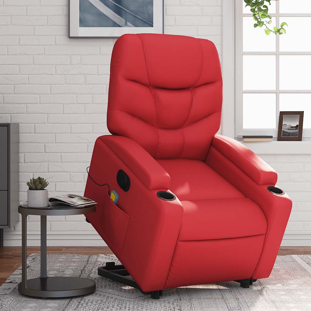 Vetonek Sillón de majaje elevable eléctrico cuero artificial rojo