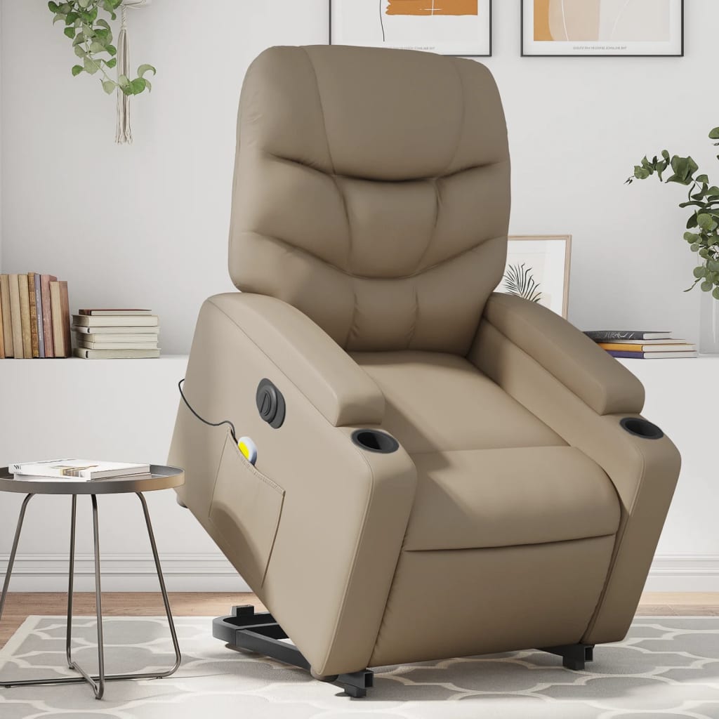 Vetonek Sillón reclinable de masaje eléctrico cuero sintético capuchino