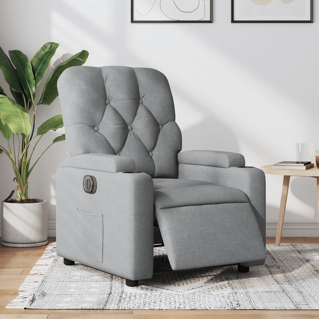 Vetonek Sillón reclinable eléctrico tela gris claro