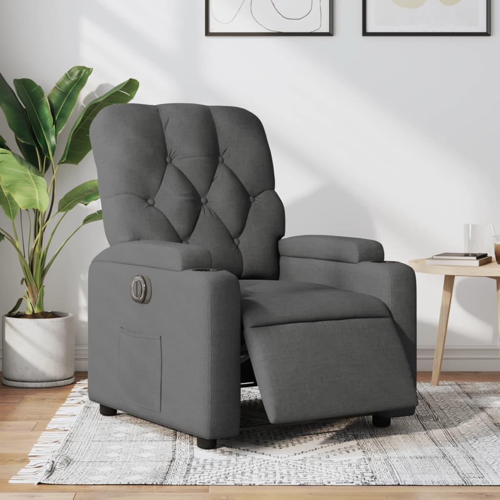 Vetonek Sillón reclinable eléctrico de tela gris oscuro