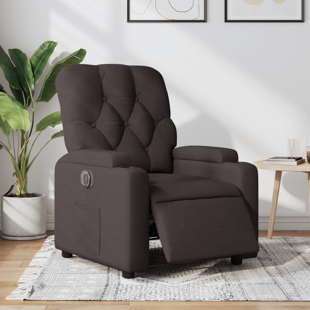 Vetonek Sillón reclinable eléctrico tela marrón oscuro