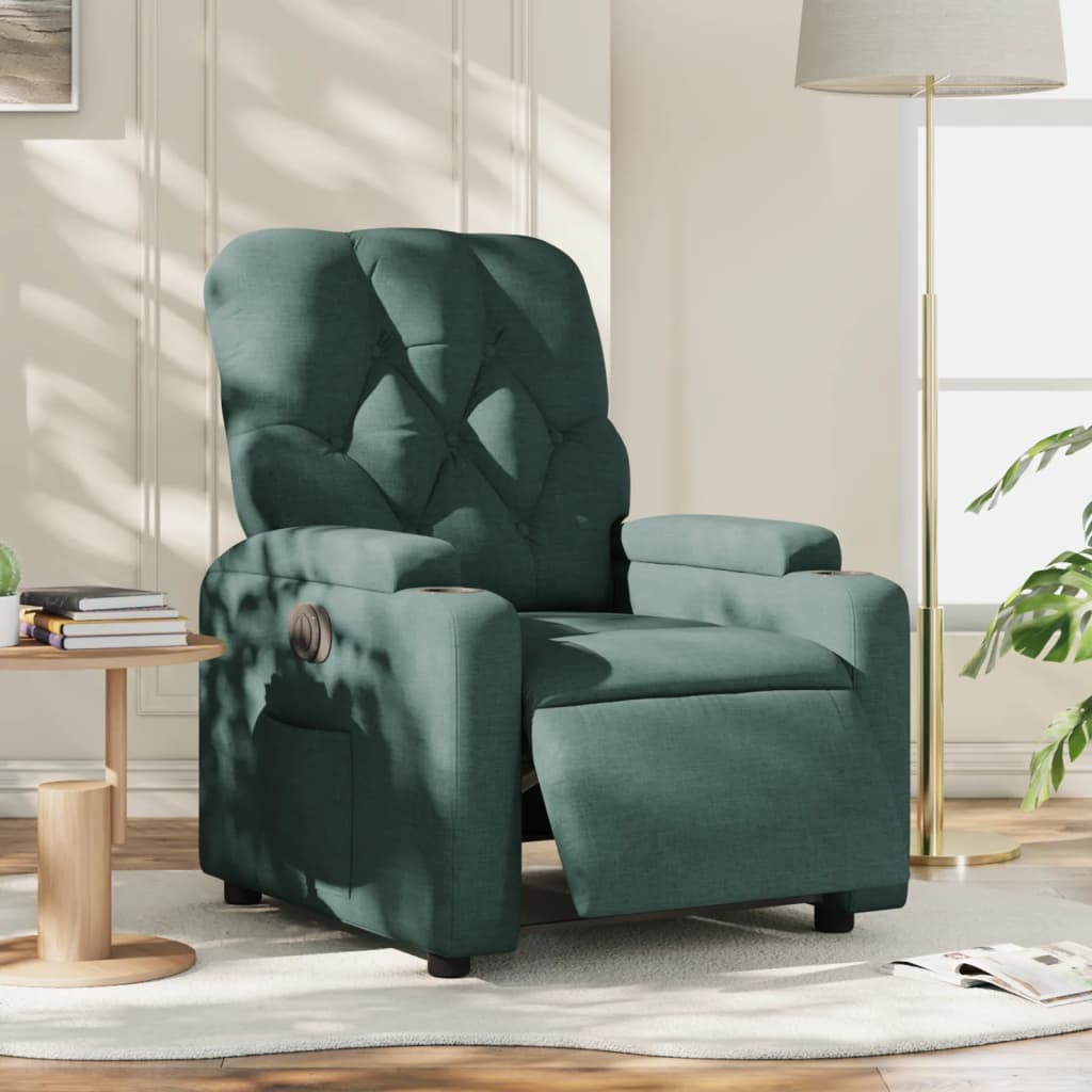 Vetonek Sillón reclinable eléctrico tela verde oscuro