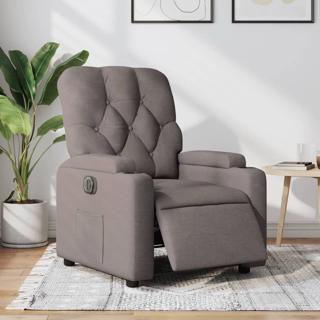 Vetonek Sillón reclinable eléctrico tela gris taupé