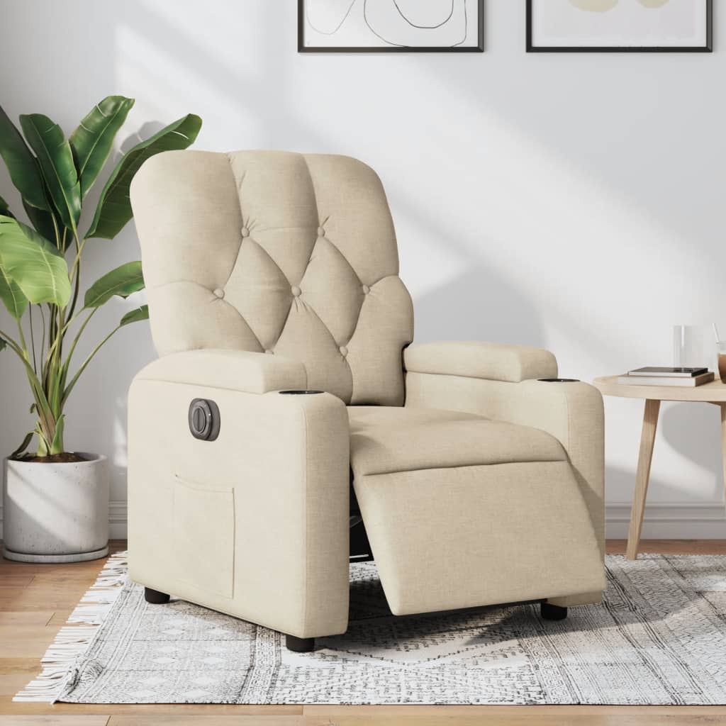 Vetonek Sillón reclinable eléctrico de tela crema