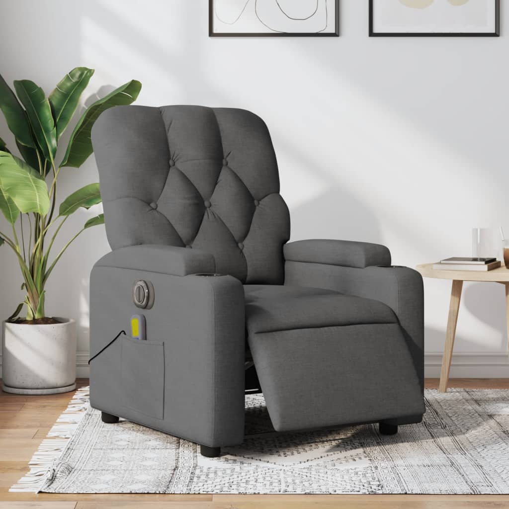 Vetonek Sillón reclinable de masaje eléctrico tela gris oscuro