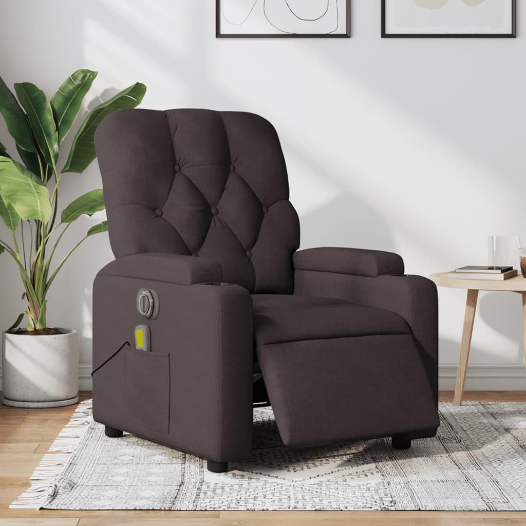 Vetonek Sillón reclinable de masaje eléctrico tela marrón oscuro